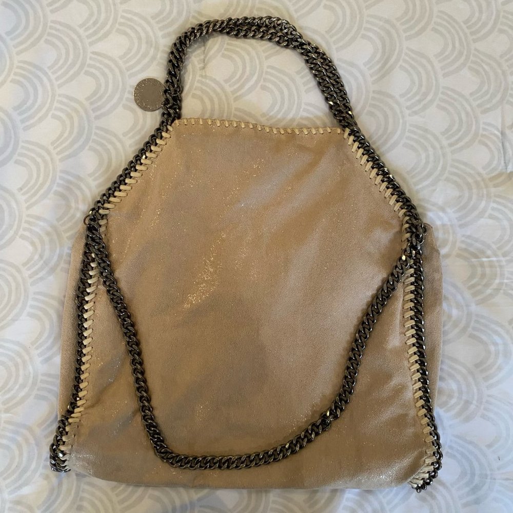 Stella McCartney Falabella shaggy deer foldover shoulder bag tote white vegan